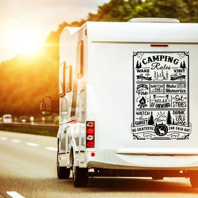 Camping Rules Travel Quote RV Truck Sticker Decal Motorhome Caravan Sedan Wagon Eat Drink Adventure