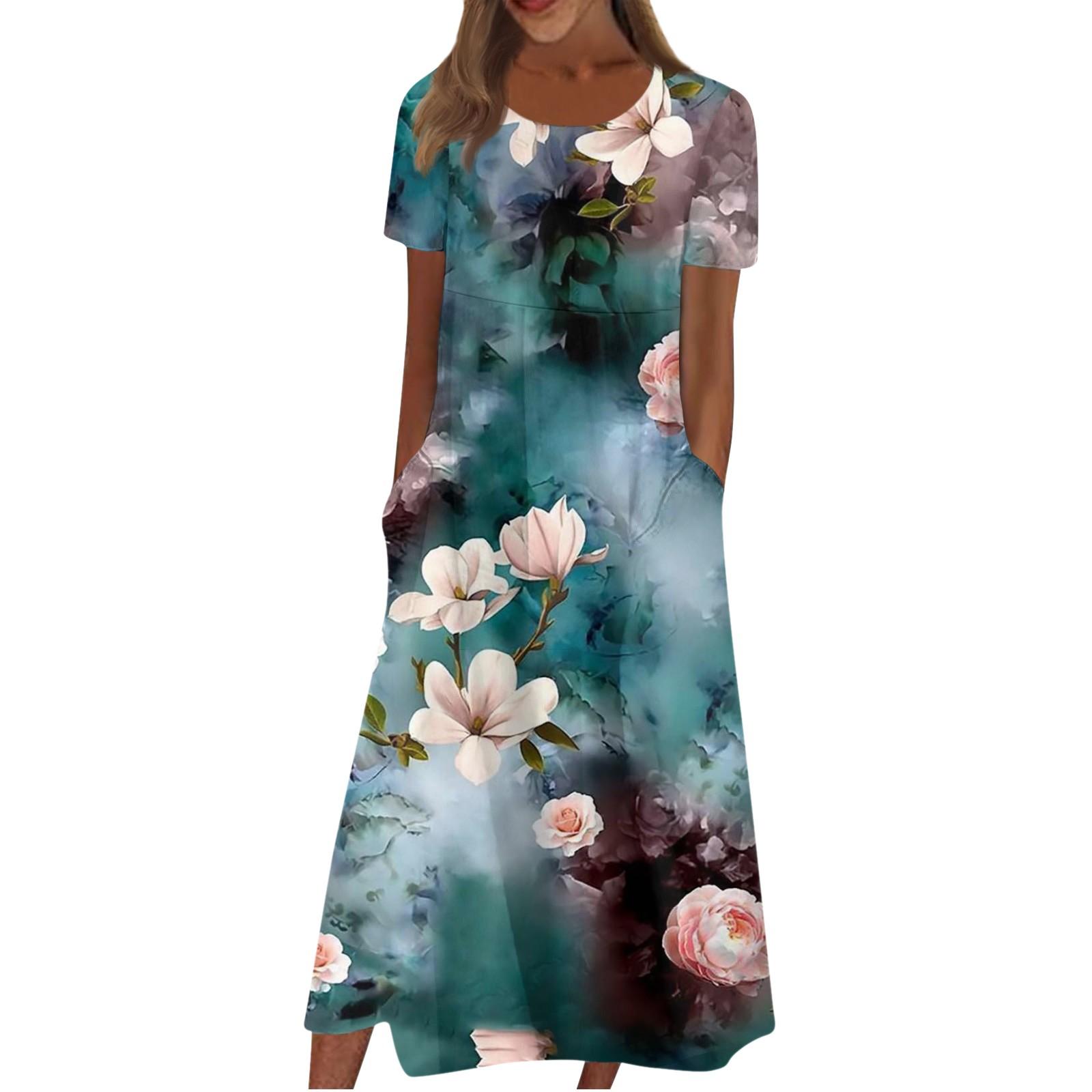 

Жен. Повседневные платья Платья с принтами Летние платья С принтами Плиссированные платья-миди с круглым вырезом Классический Классический На открытом воздухе Повседневные С короткими рукавами Свободные платья XXL