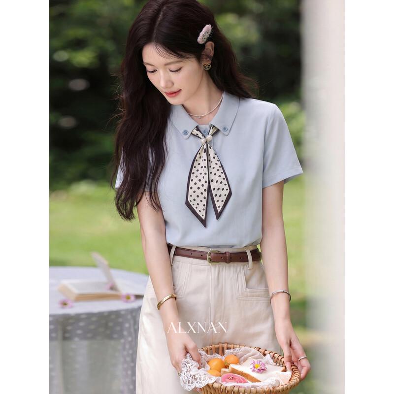 Women s French Style Blue Short Sleeve Polo T-Shirt S