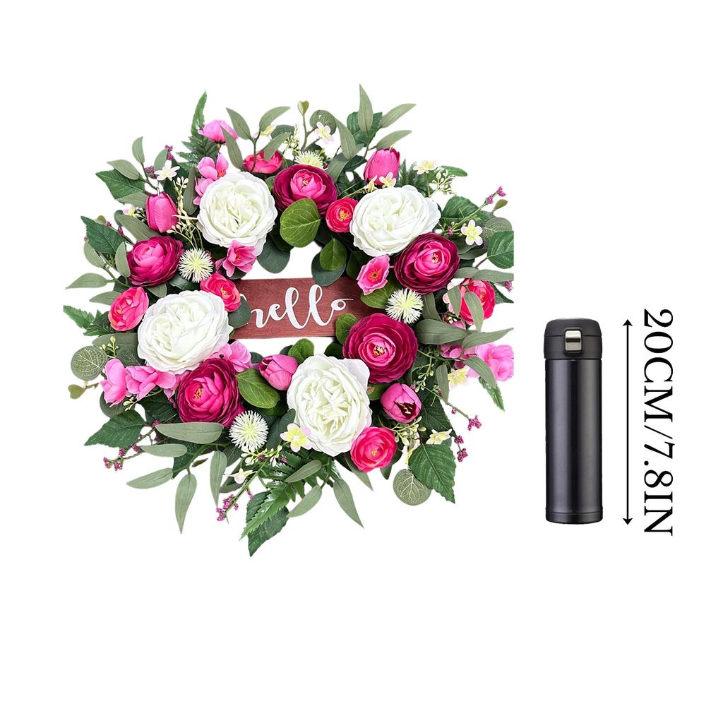 Corona de Flores Artificiales de Primavera 3D de 50 cm con Elementos Florales Mixtos y Vegetación para Pantalla Estacional en Interiores y Exteriores del Hogar
