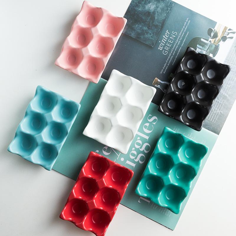 Creative Japanese-Style Ceramic Egg Grid High-Value Household Kitchen Egg Storage Box Cute Six-Grid Egg Tray Egg Rack