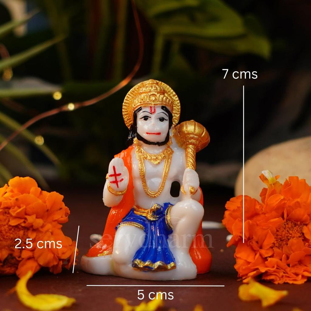Hanuman Ji Murti Resin Idol Car Dashboard Blessing with Gada Sitting Lord Balaji Bajrangbali Sankat Mochan Bhagwan for Temple