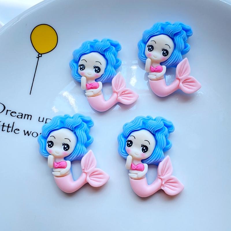 10Pcs New Kawaii Cute The Mermaid Princess Flat Back Resin Cabochons Scrapbooking DIY Jewelry Craft Decoration Accessorie