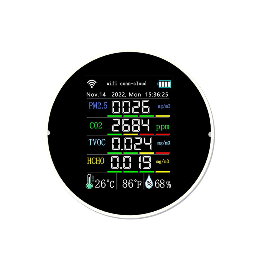 Tuya Wifi Portable Air Quality Meter 7in1 PM2.5 CO2 TVOC HCHO AQI Temperature Humidity Tester Color