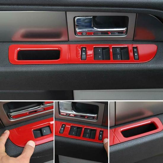 Red Window Lift Switch Panel Decor Cover Trim for 09-14 Ford F-150 Accessories