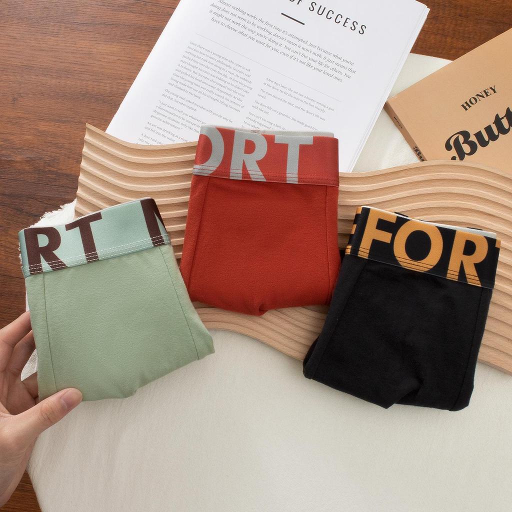 Men's Pure Cotton Boxer Briefs with Antibacterial Cordyceps and Breathable Crotch in Trendy Letter Design