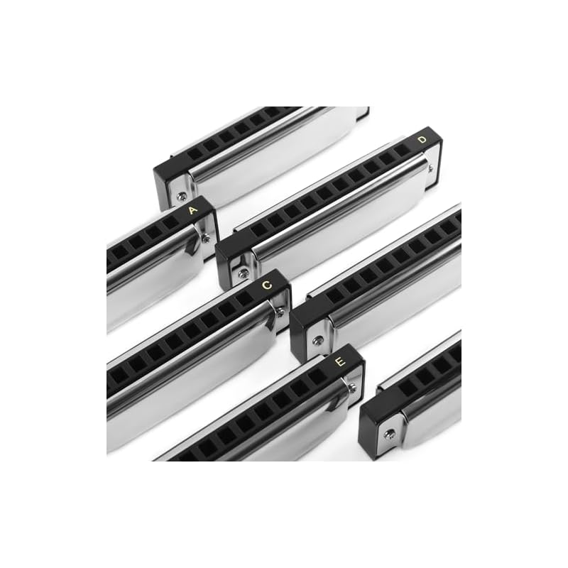 EAST TOP Harmonica Set, 7 Keys (A, Bb, C, D, E, F, G), 10-Hole Harmonica, 20 Tones, Stainless Steel Cover, ABS Case, Cleaning Cloth, Suitable for