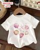 Cute Cartoon Print Girl Short Sleeve Round Neck Tshirt Top Fashion Trend Girls Clothes Summer Polyester Fabric