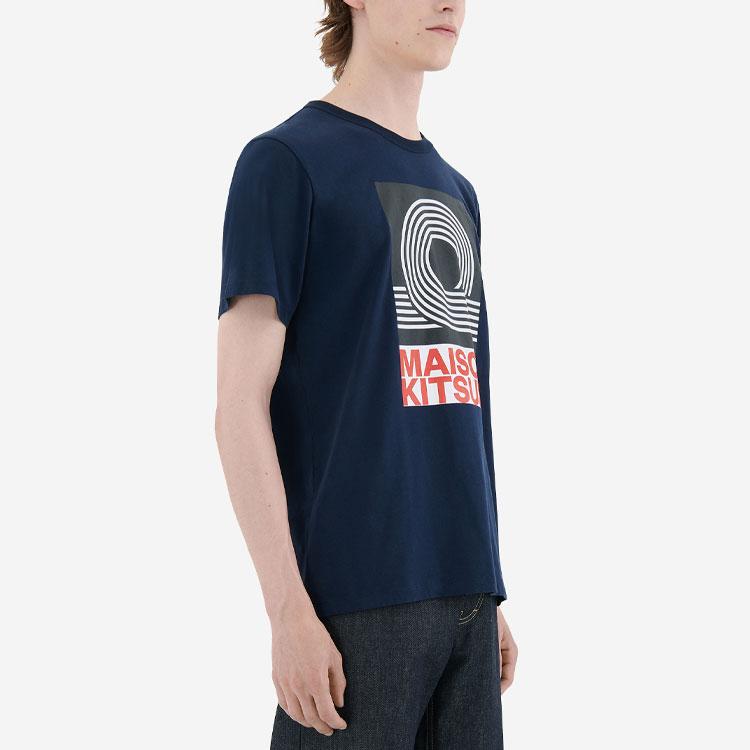 Maison Kitsune SS22 Pattern Printed Short Sleeve T-Shirt Men Tops Navy IM00156KJ0008-P480