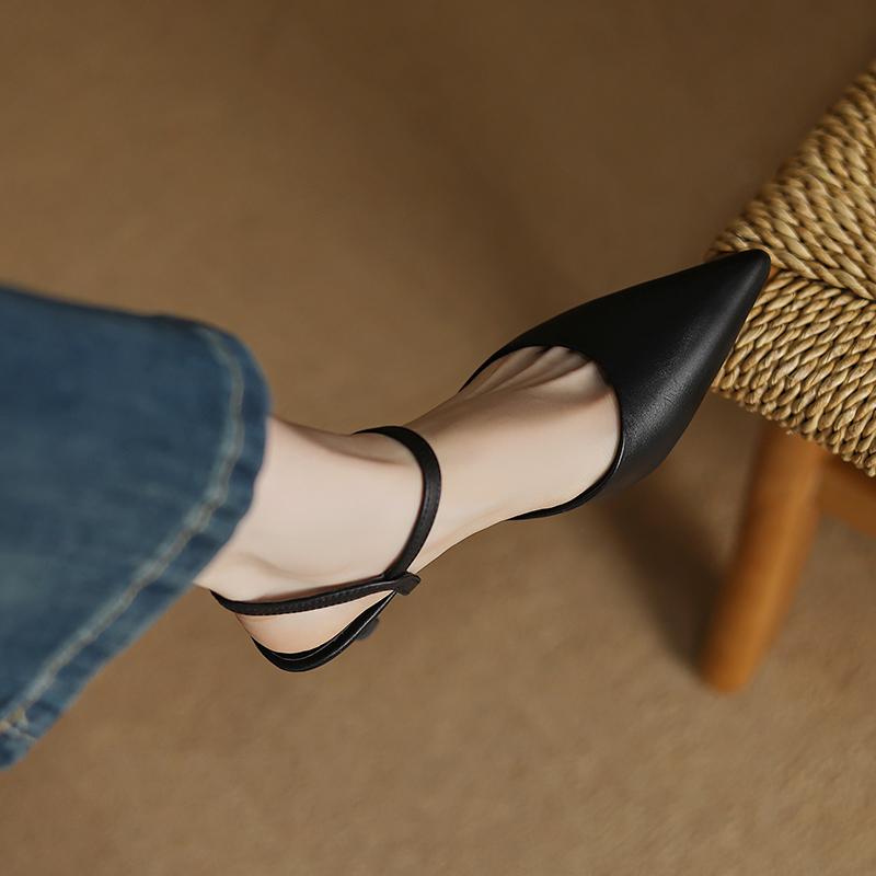 Fashion 2025 Summer Sandals Genuine Leather Fashion Women Shoes Pointed Toe High Heel Women Pumps Cover Toe Sandals for Women Handmade