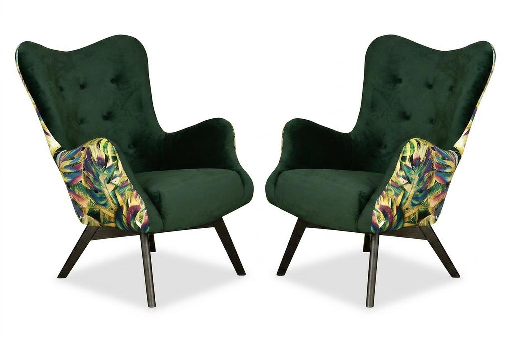 2er Set Skandinavische Ohrensessel Luna Print Duo mit Monstera- und Palmenmuster, Family Meble