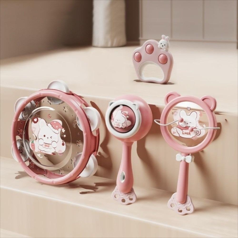 

Bear Baby Dental Gum Sand Hammer Rattle Toys Hand Jingle Bells Toys Toddlers 4Pcs Pink