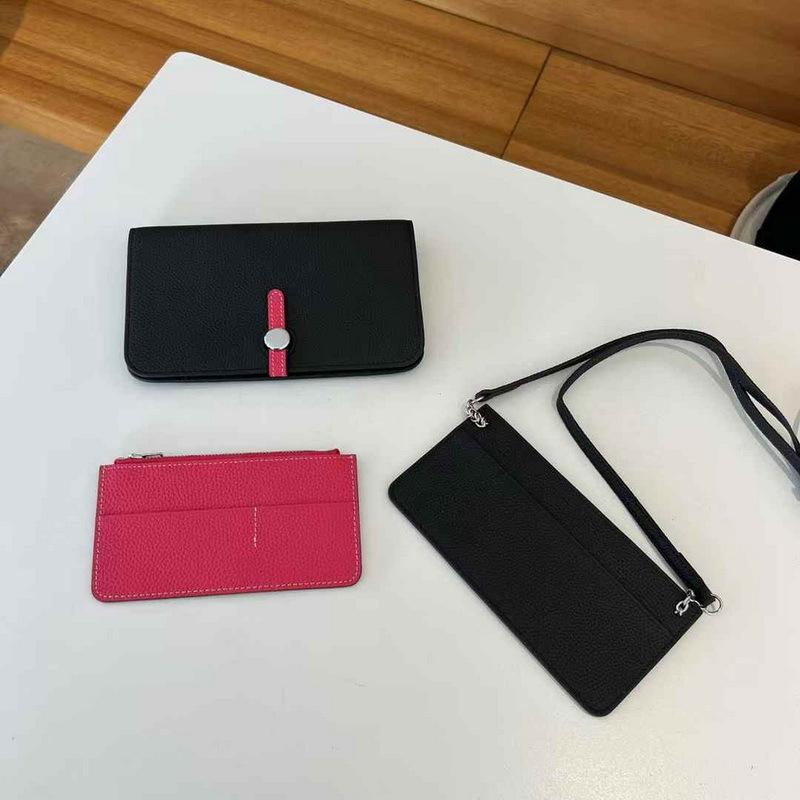 2026 New Fashion Top Layer Cowhide Lychee Patterned Leather Long Design Hand-held Diagonal Cross Leather Passport Clip 20x12x2.5CM