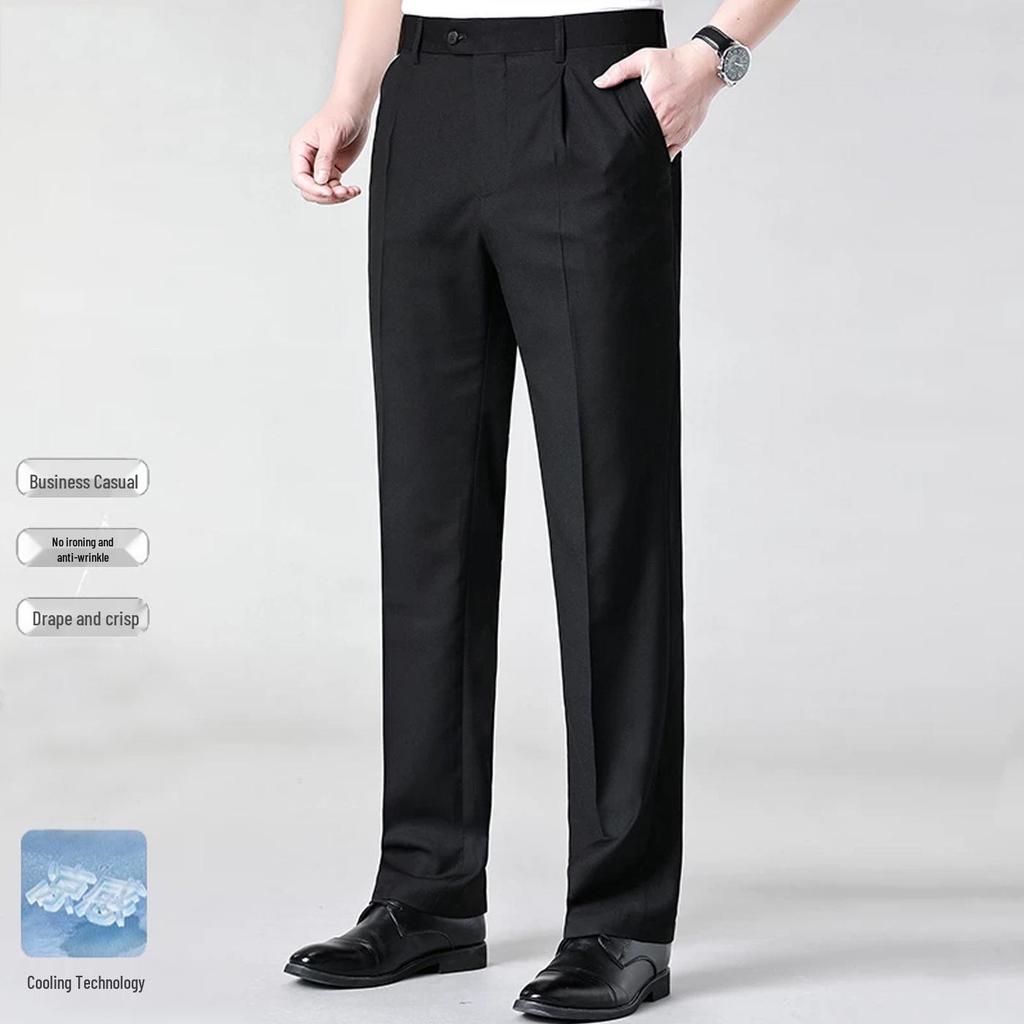 Pantalon de costume pour homme premium infroissable business décontracté taille haute jambe droite pour printemps/été