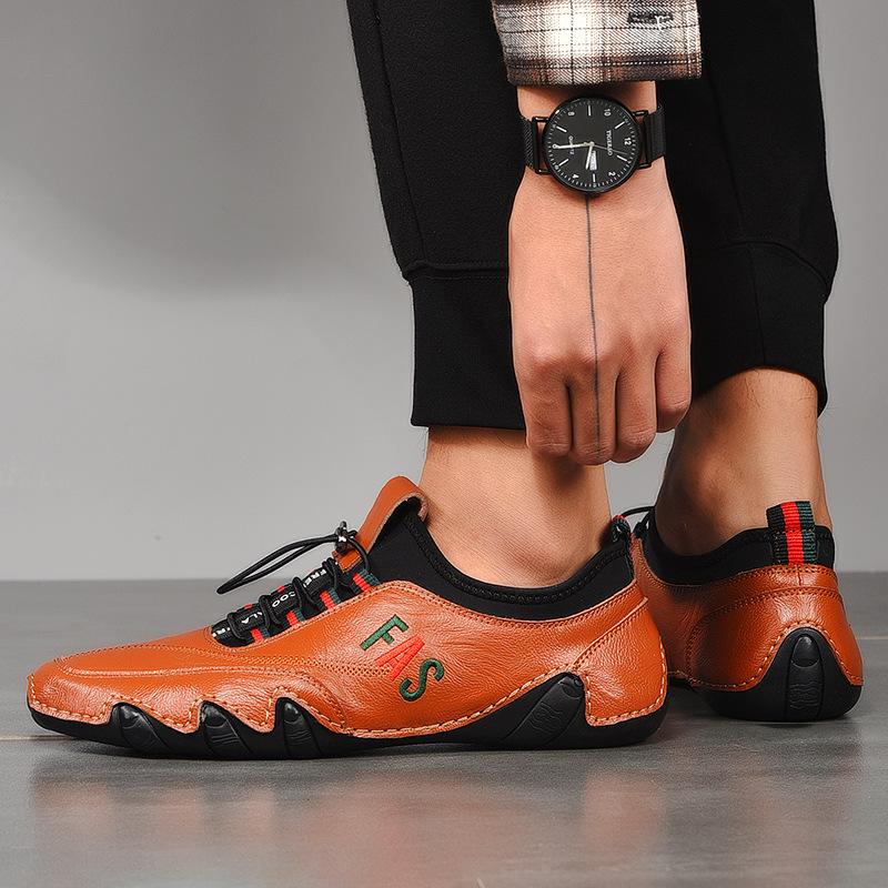 Men's Leather Soft Bottom Trendy Korean Casual Leather Shoes Plus Size Spring British Wild Sports