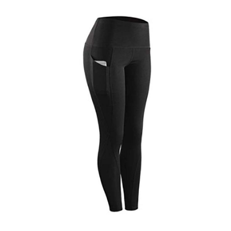 Women High Waist Solid Color Yoga Running Fitness Leggings with Side Pockets Hip Lifting Sports Long Pants