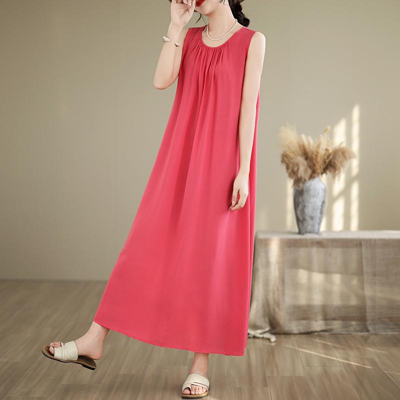 Elegant Women's Summer Dress Loose Sleeveless Plus Size Casual Long Dresses Vintage Clothes