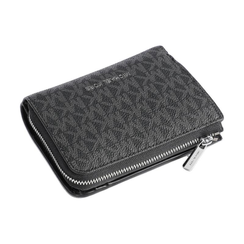 Michael Kors Logo Printed All Over Zipper Leather Wallet Men's and Women's Couple Style Black