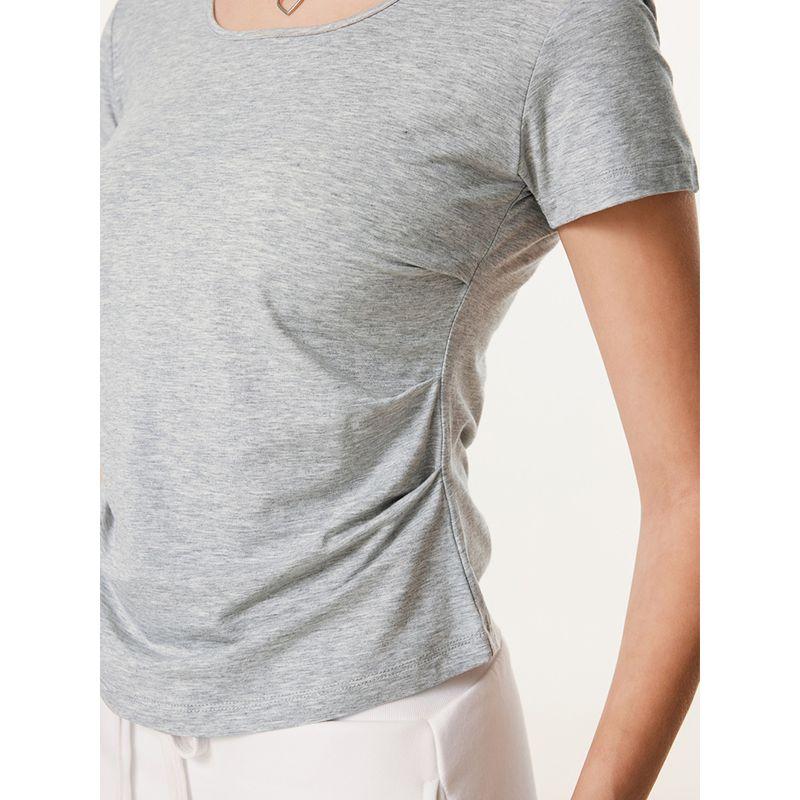 Western Style 150G Solid Square Collar Shoulder Short Sleeve T-shirt Fashion Brand Gyaru Waist Hugging Slimming Casual U Collar Top Women Fashion
