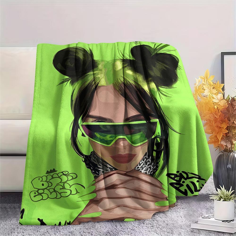 1PC Custom Name Billie Eilish Patterned Flannel Blanket Suitable For All Seasons for Home Decor Warmth and Comfort Gifts Holiday Present -HE32