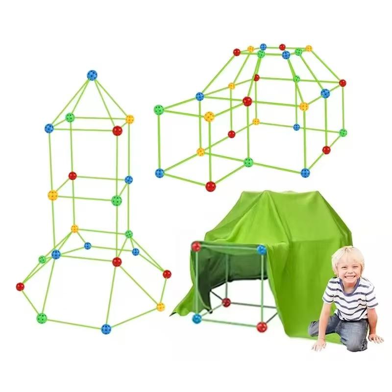Children Creativity Fort Construction Bricks Indoor Tent Brick Set DO IT YOURSELF Learning Construction Castle Assembled Playthings Ball Games Toy