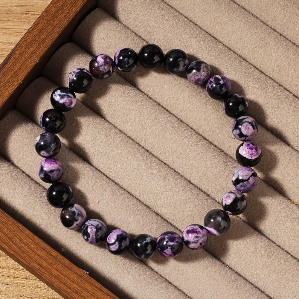 European, American Bohemian natural stone purple fire agate bracelet 8mm beaded holiday bracelet gift stone