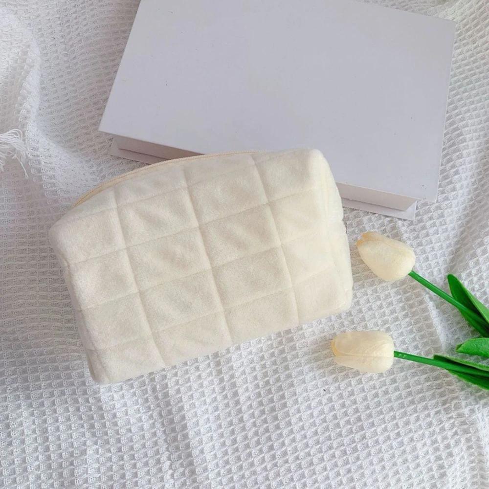 Simpatico Astuccio da Trucco in Peluche per Donne Portatile da Viaggio Piccoli Beauty Case Monocromatico con Cerniera Borsa da Toilette Pochette per il Lavaggio Borse Portaoggetti