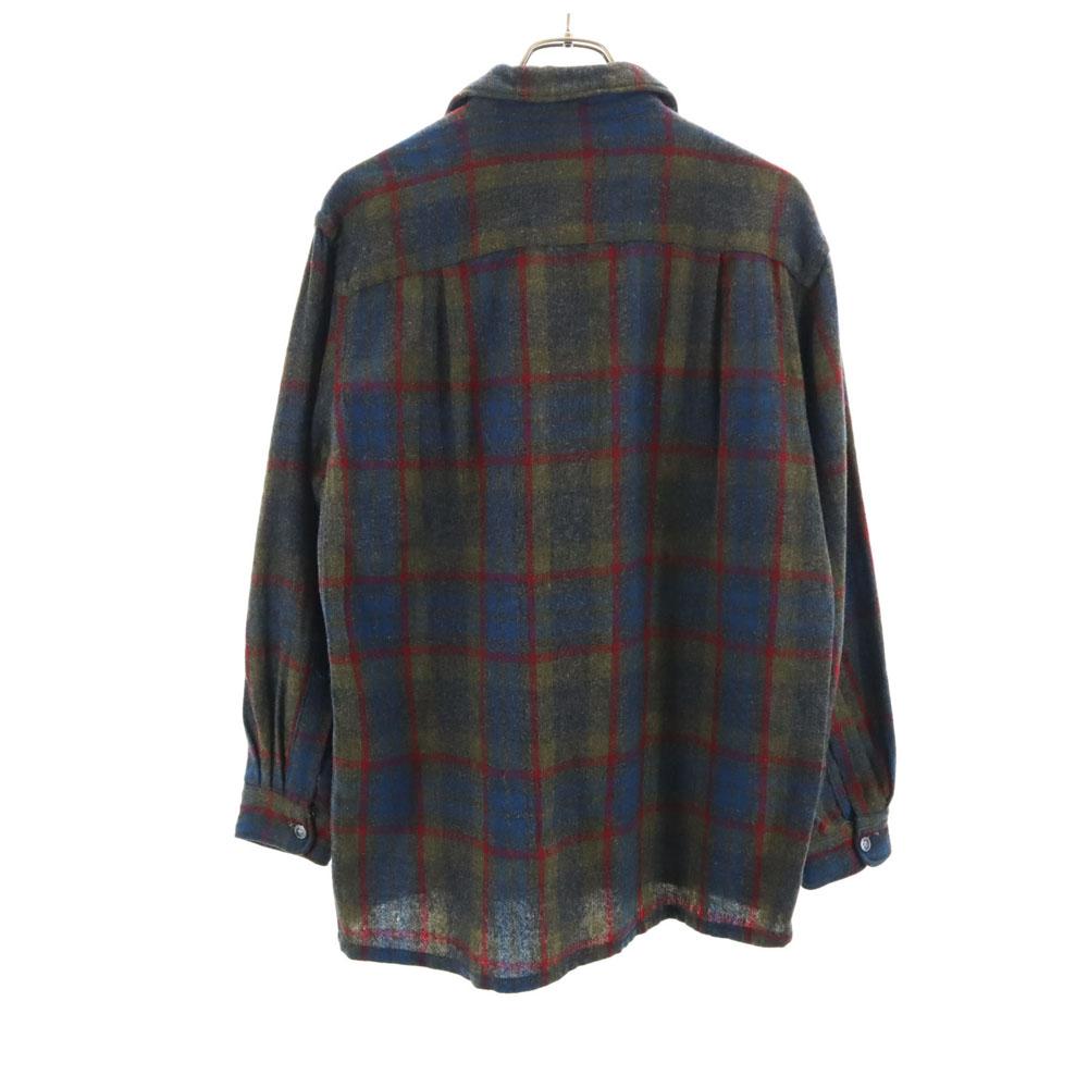 TOWNCRAFT 60s Made in Japan Wool Blend Flannel Vintage Check Pattern Long sleeve Open collar shirt Men's Used