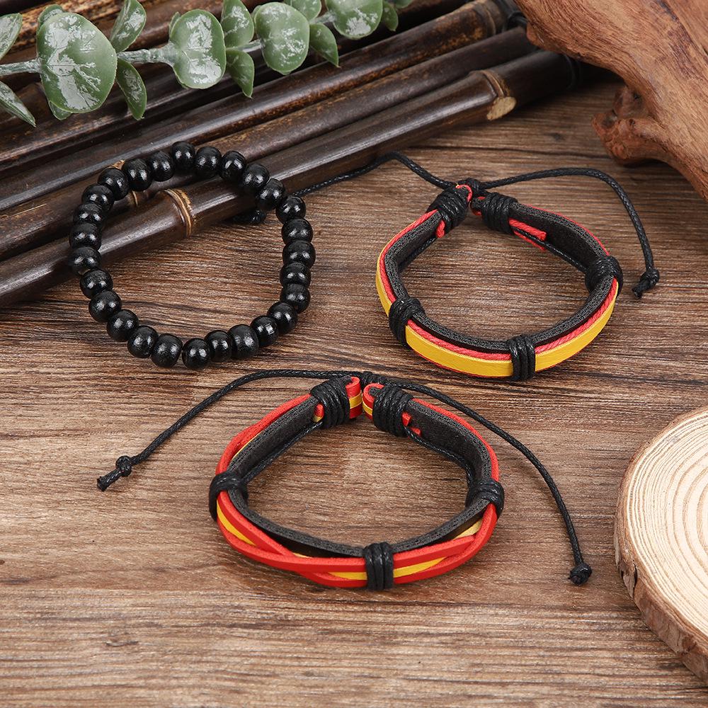 Retro Color Block Multi-layer Leather & Bead Bracelet: Hip Hop Street Style Unisex Accessory