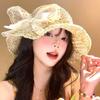 Butterfly Knot Lace Sun Hat For Women Summer Beach Sun Protection Foldable Wide Brim Fashion Accessory