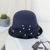 Ny Ullen Bucket Hatt Dam Höst och Vinter Fritid Bassänghatt Mode Pärlblomma Filt Topphatt