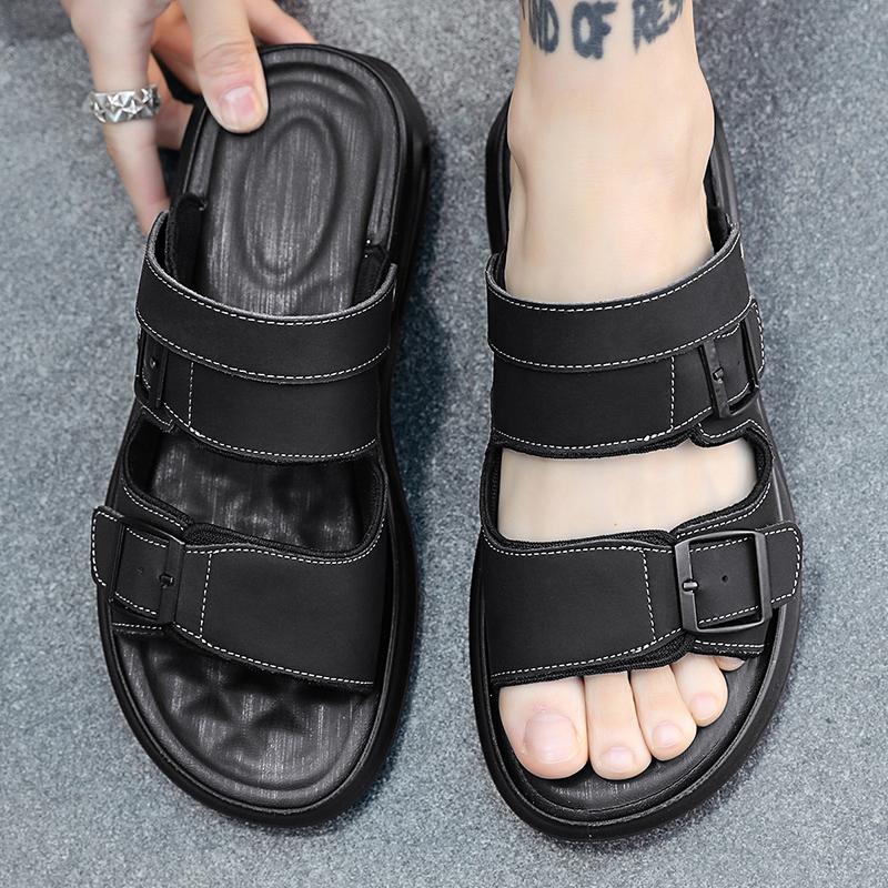 New Summer Men Buckle Sandals Breathable Leather Men Beach Flip Flop Brand Men Casual Shoes Comfortable Slip-on Men's Shoes Air