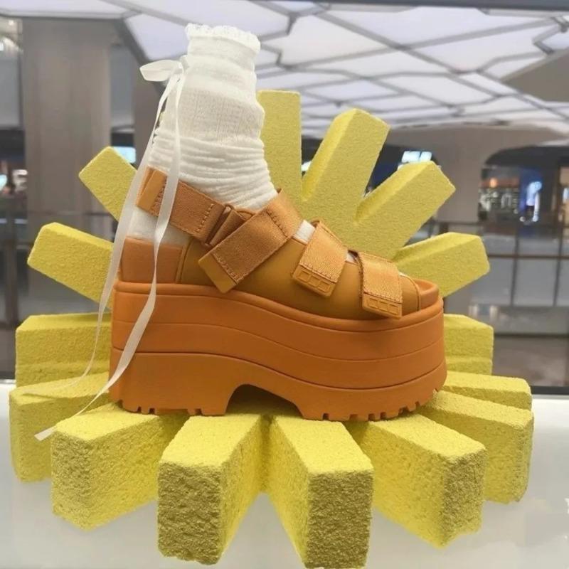 Hohe Plateausandalen Damen Sommer Versteckter Keilabsatz Lässige Mules Schuhe Draußen Strand Pantoffel Atmungsaktiv Klobige Sneaker