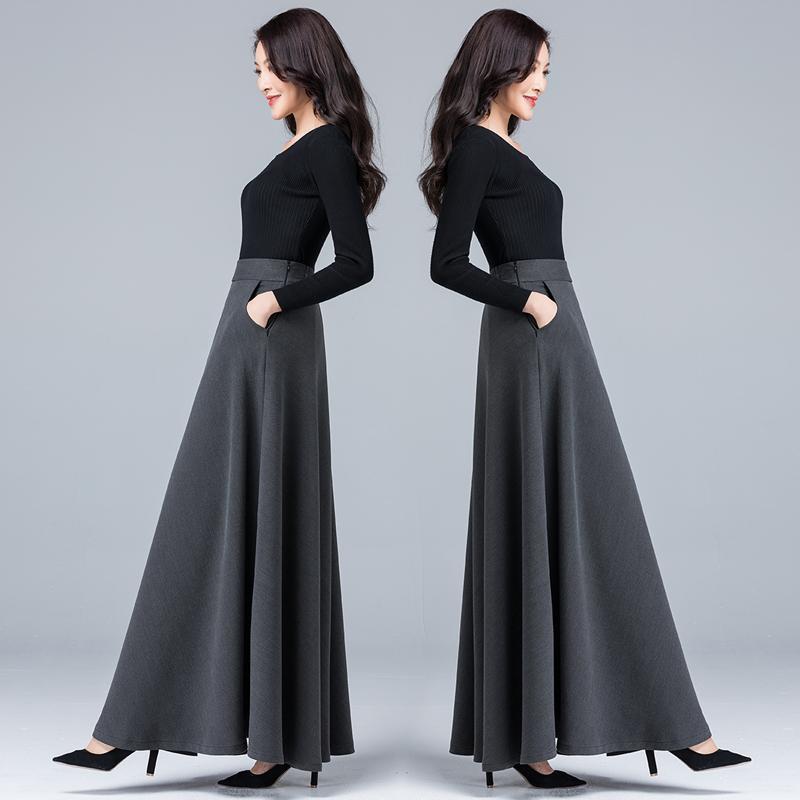 Damen Winter Wollrock mit hohem Bund, A-Linie, mittellang - Warm, Vielseitig, Kälteschutz, Figurschmeichelnd, Weiter Saum.