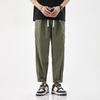 Solid Color Thin Dad Tooling Trousers Men's Loose Straight Cone Drawstring Elastic Waist Casual Trousers Splicing Men's Trousers