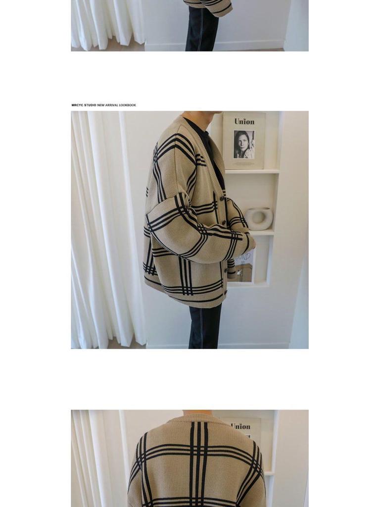 Autumn Men's Trendy Hong Kong Style Knit Cardigan - Loose Fit Sweater