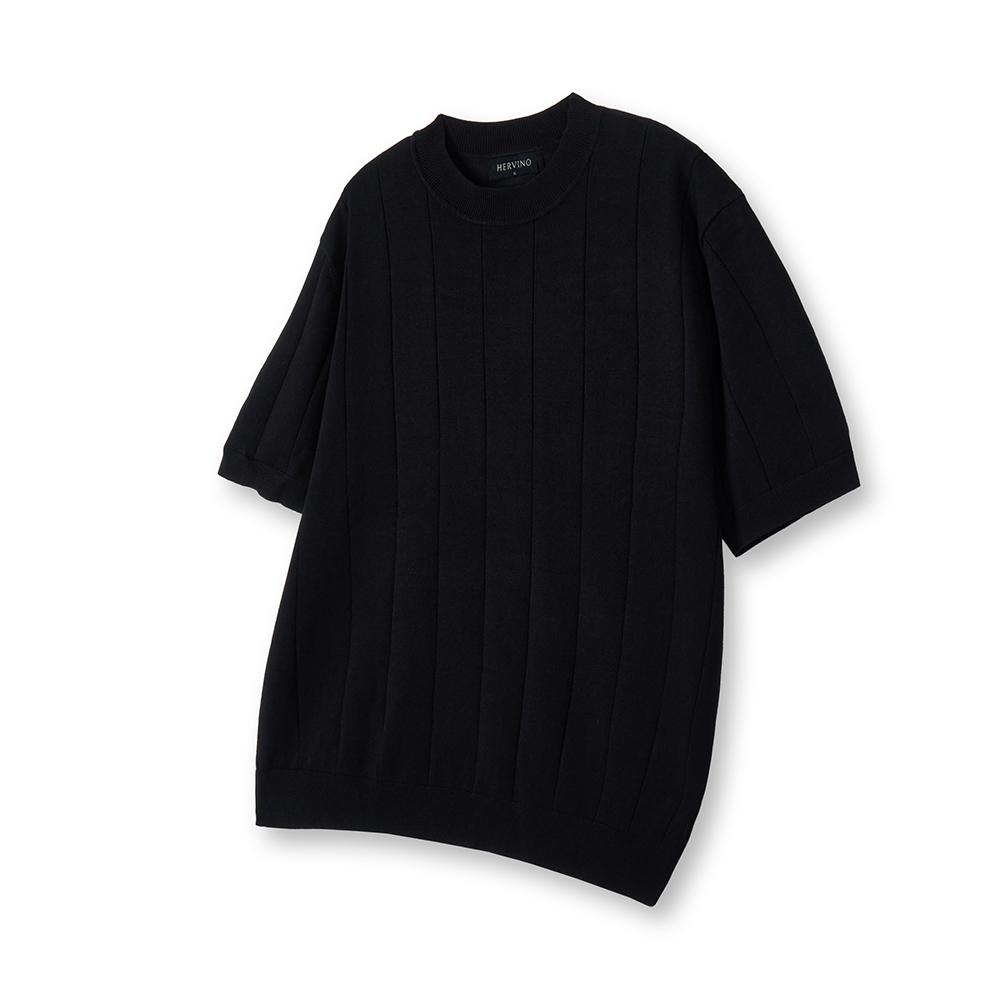 HERVINO Cable Round Neck Muscle Fit Short Sleeve Knit [Black]