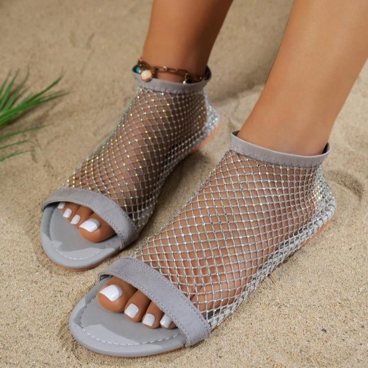 

Fishing net hollow hot diamond women s sandals summer 2025 new foreign trade Europe and the United States large size 43 fashion net shoes 43