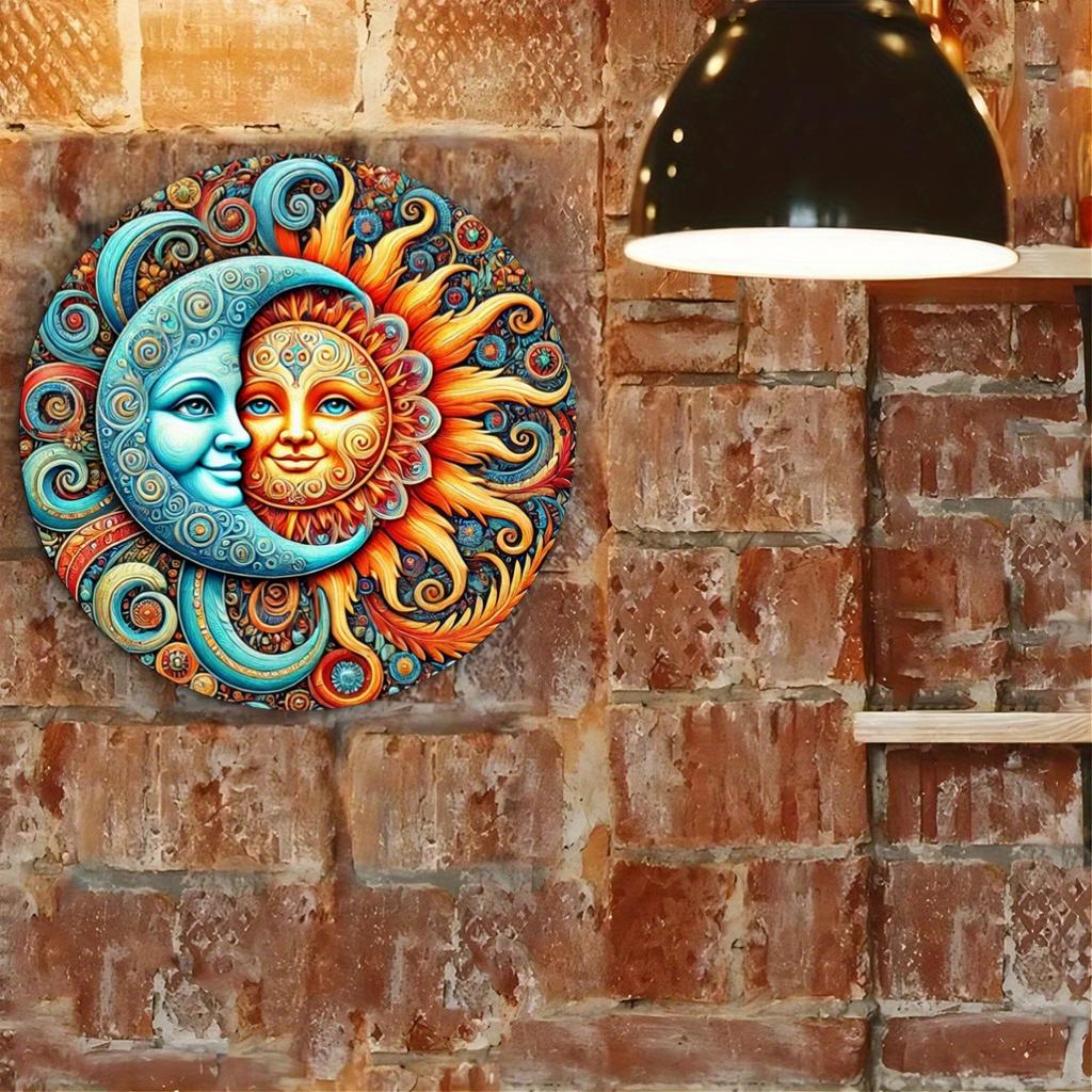Sun and Moon Foil Engraving Sign, Decorative Iron Metal Plaque for Door,  Cafe Decor
