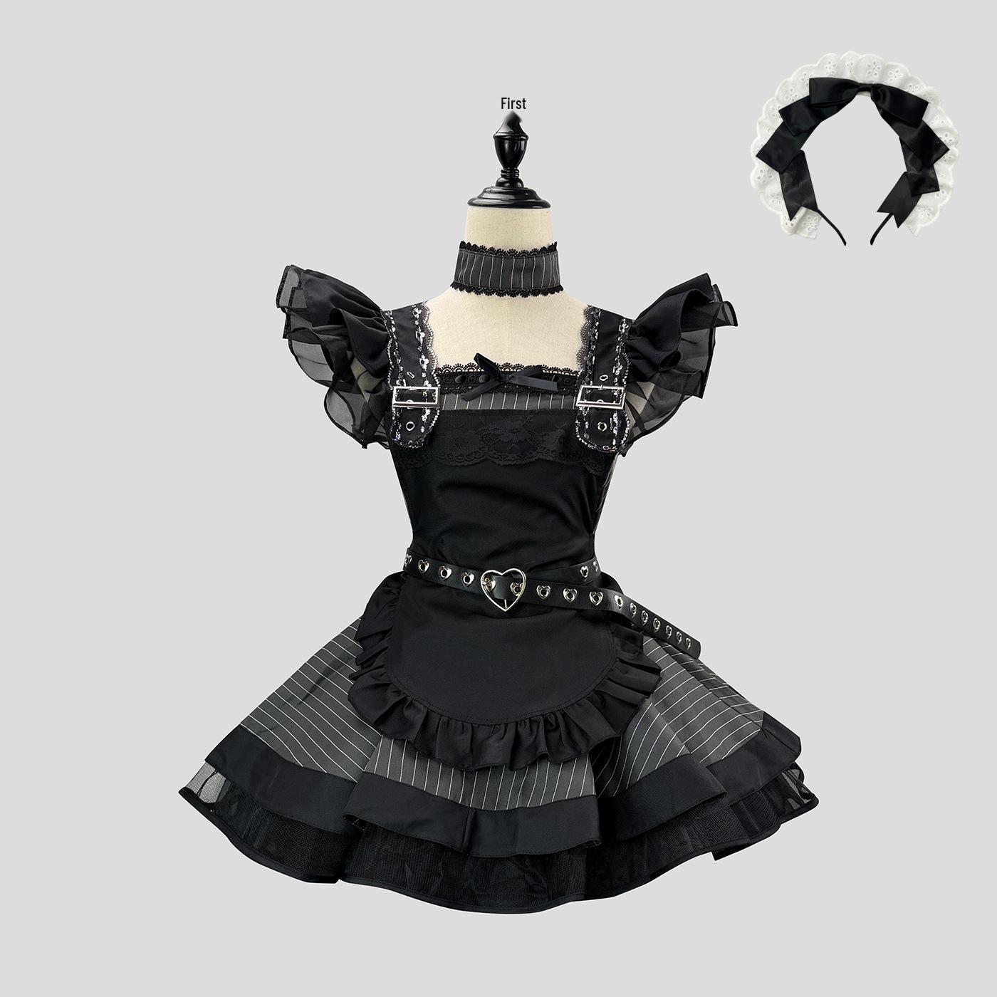 

Angel Maid Lolita Dress: Japanese-Inspired Cute Short Dress with Apron 2-Piece Set 4XL