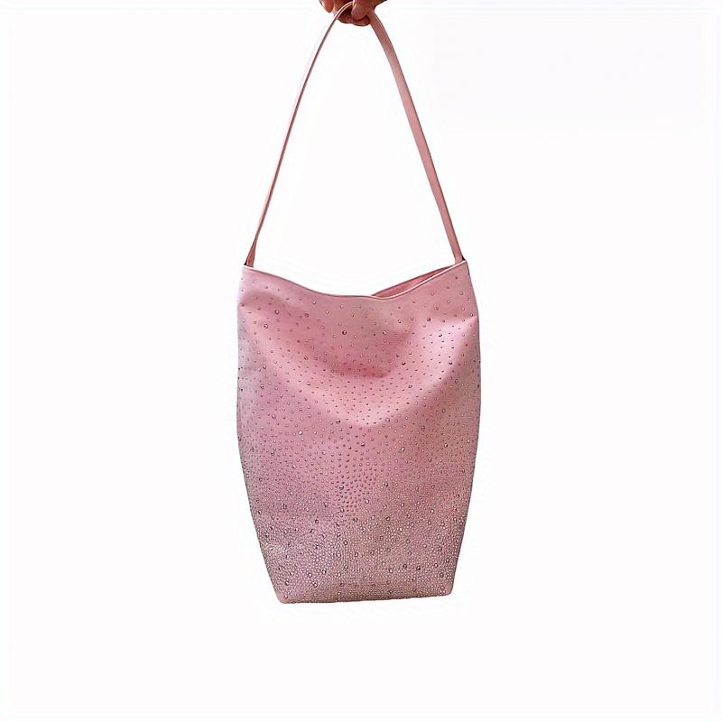 Women'S Glittery Canvas Tote Bag - Large Capacity, Sparkling Diamond Pattern, Zipper Closure, Polyester Lining, Ideal