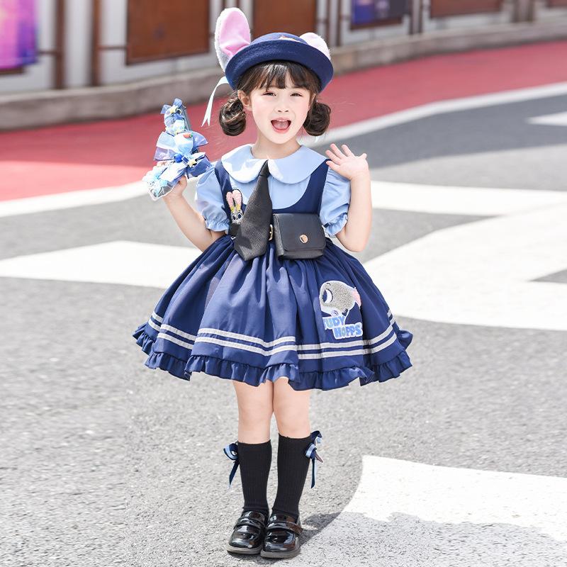 

Літня сукня для дівчинки Сукня з коротким рукавом Сукня принцеси Лоліти День народження Косплей Сукня поліцейського кролика Літо 140