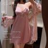 Sexy Pajamas with Chest Pads Women's Summer 1011 Ice Silk New Thin Lace Suspender Nightdress Two-piece Loungewear