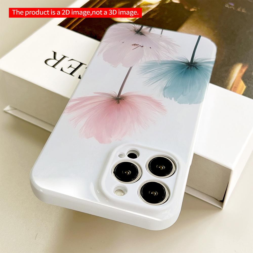 Pastel Feather Flowers Phone Case All Inclusive Film Hard Phone Case, Compatible with iPhone 18 Pro Max 17 16 15 14 13 12 11