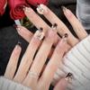 10pcs/set Purely Handmade Wear Nails French Light Therapy Manicure Wine Red Ribbon Hand-painted Butterfly False Nails