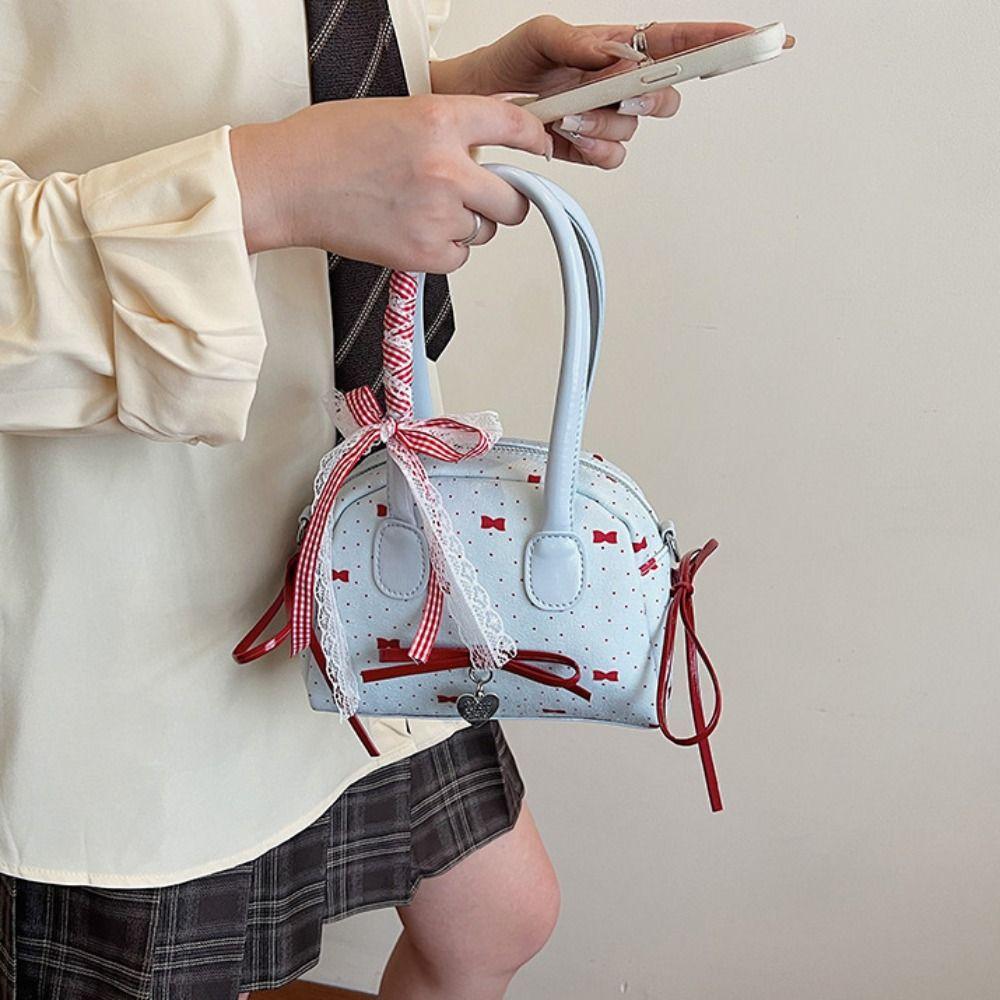 Lace Ribbon Boston Shoulder Bag French Style Women Handbags Fashion Bow Ribbons Bowling Bag  Travel