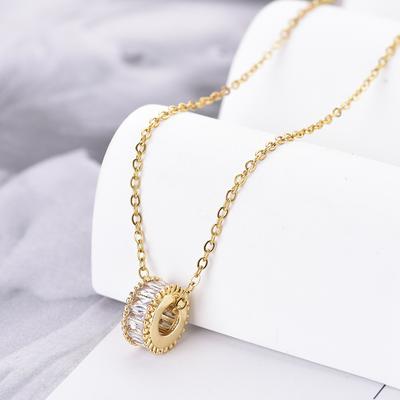 Trendige Runde Luxus Zirkon Anhänger Halskette Damen Edelstahl Kette Choker Tägliche Halskette Zirkon Damen Hochzeit Party Geschenk