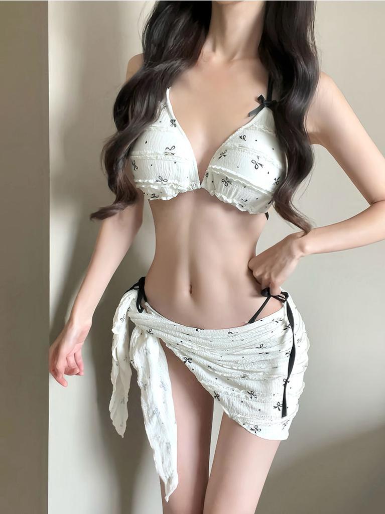 Swimsuit Female Sexy Bikini Small Breasts Gather Three-point Wrap Skirt Three-piece Split Triangle Vacation Hot Spring Swimsuit