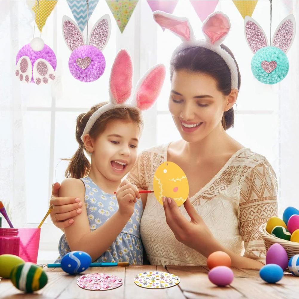 Easter Gift Bag Kids Easter Gift Holder Easter Bunny Hanging Ornament with Glitter Ears Plush Rabbit Decorations for Spring