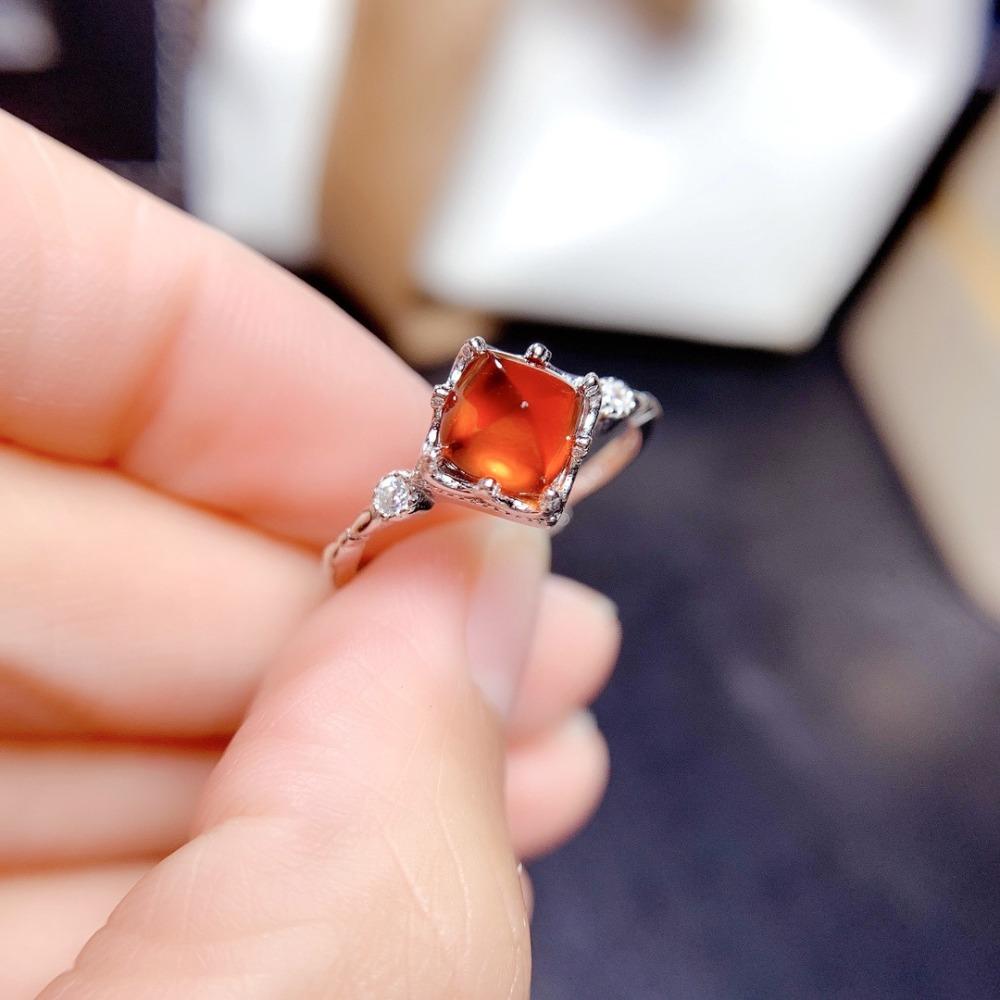 Natural Fanta Garnet Open Ring for Women Trendy Orange Yellow Sugar Loaf Cut Gemstone Statement Jewelry Adjustable